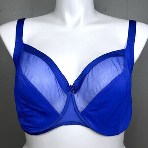 Pour Moi Viva Luxe Underwire Plunge Bra US 36K 15002 UK 36H Bright Blue Mesh